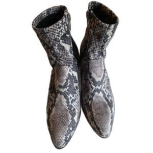 Marc Fisher LTD Yalor Snakeskin Sock Booties Block Heel Womens 8M Pointed Toe